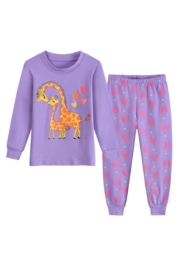 Toddler Girl Pajamas Long Sleeves Giraffe Pjs Cotton Sleepwear 2-Piece Purple 3T