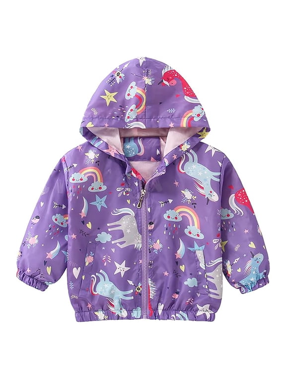 Toddler Girl Windbreaker Hooded Casual Long Sleeve Zip Up Jacket Purple 2T