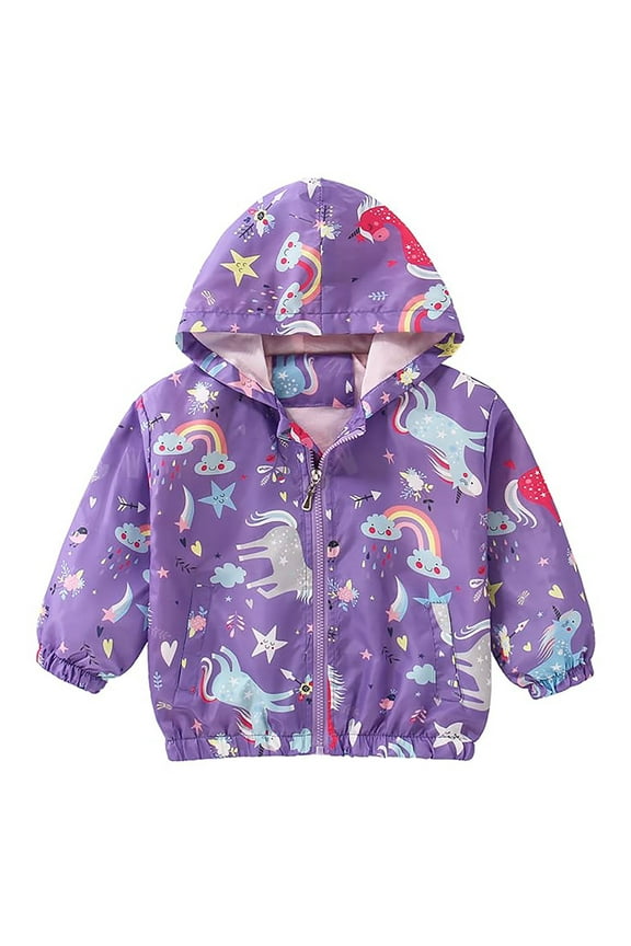 Toddler Girl Windbreaker Hooded Casual Long Sleeve Zip Up Jacket Purple 2T