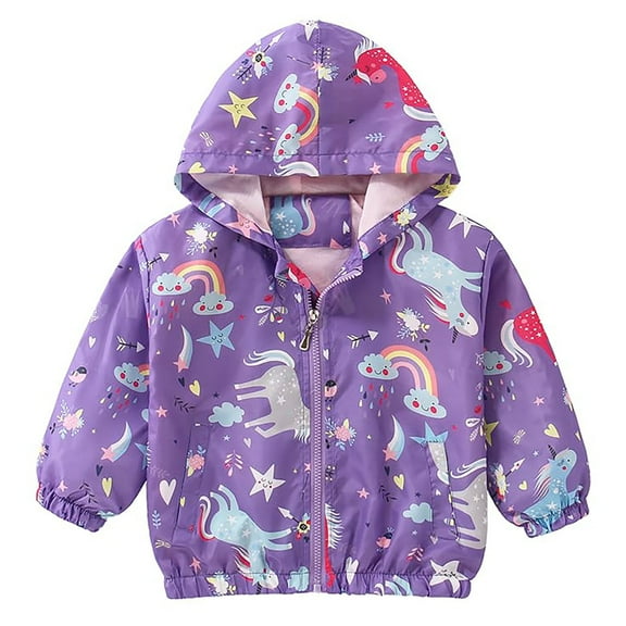 POPTEM Toddler Girl Windbreaker Hooded Casual Long Sleeve Zip Up Jacket Purple 5T