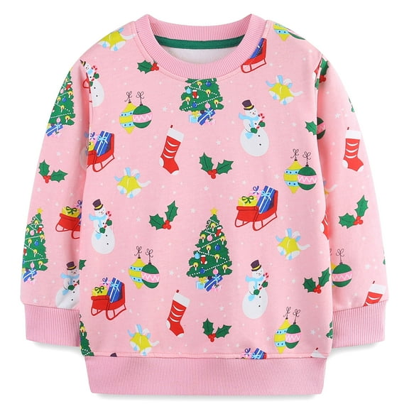 POPTEM Toddler Girls Christmas Sweatshirt Snowman Crewneck Long Sleeve Shirts Pink 2T