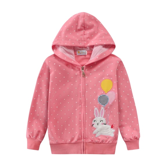 POPTEM Toddler Girls Hoodies Rabbit Print Hooded Sweatshirts Zipper Jacket Girls Clothes 5T