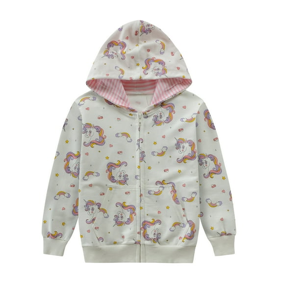 POPTEM Toddler Girls Hoodies Sweatshirts Cotton Unicorn Print Zip Up Casual Outwear Jacket 5T