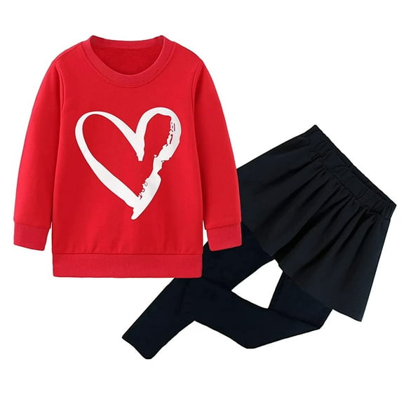 POPTEM Toddler Girls Outfits Heart Print Sweatshirt and Leggings Set 2-Piece Clothes Red 4T