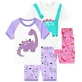 thumbnail image 1 of DDSOL Toddler Girls Pajamas Dinosaur Graphic Short Sleeves Cotton Sleepwear Sets 4-Piece Purple Pink 4T, 1 of 6