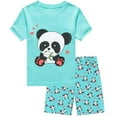 thumbnail image 1 of DDSOL Toddler Girls Pajamas Panda Graphic Short Sleeves Cotton Sleepwear Sets 2-Piece Mint Green 4T, 1 of 8