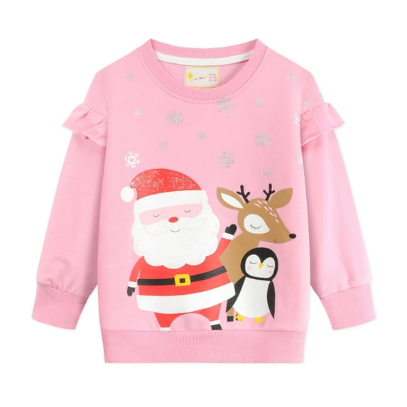 POPTEM Toddler Girls Sweatshirt Christmas Ruffled Pullover Long Sleeve Shirts Casual Tops 5t