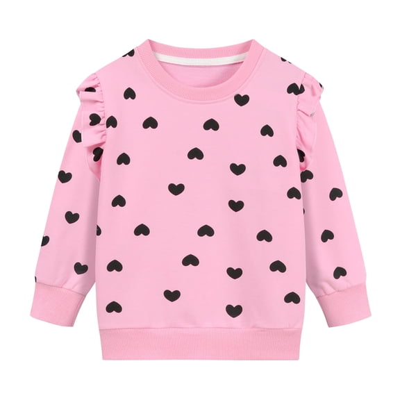 POPTEM Toddler Girls Sweatshirts Valentines Day Heart Graphics Long Sleeves Shirt Pink 2T