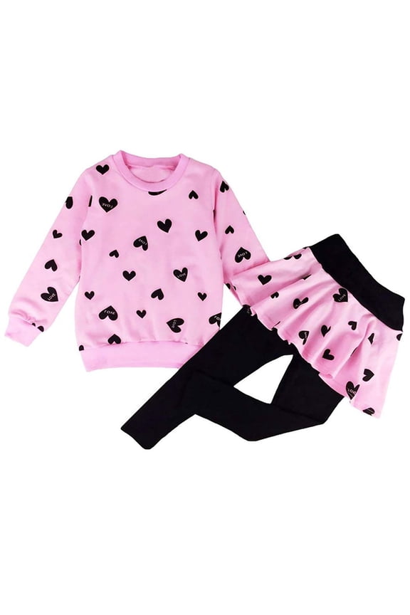 Toddler Girls Outfits 2-Piece Heart Print Sweatshirt and Leggings Sets Pink 3T