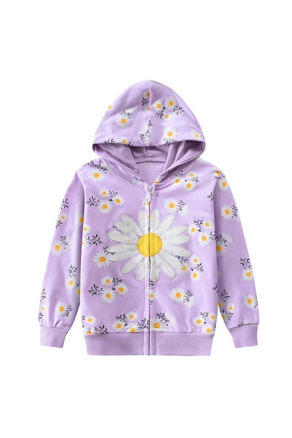 Toddler Girls Hoodie Daisy Graphic Hooded Sweatshirt Zip-Up Jacket Purple 3T