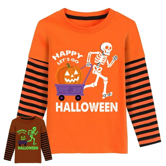 POPTEM Toddler Halloween Tee Shirt Glow in the Dark Graphics Long Sleeve Tops 2T