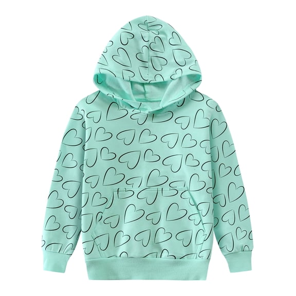 POPTEM Toddler Girls Valentines Day Sweatshirt Heart Print Long Sleeve Shirt Green 3T