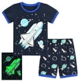 thumbnail image 1 of POPTEM Toddler Pajamas Boy Glow in the Dark Rocket Pjs Short Sleeves 2-Pieces Sleepwear Navy Blue 5T, 1 of 8