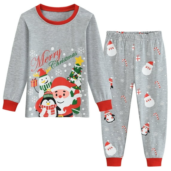 POPTEM Toddler Christmas Pajamas Santa Graphic Kids Holiday Sleepwear 2-Piece Gray 4T