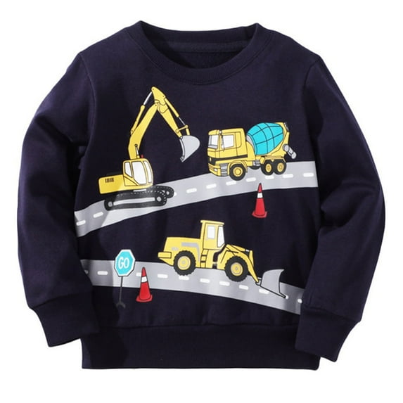 POPTEM Toddler Sweatshirt Boys Sweatshirts Crewneck Excavator Long Sleeve Shirts Boys Clothes 3T
