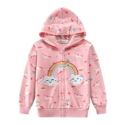 POPTEM Toddler Sweatshirt Girls Zip-up Hoodie Outwear Rainbow Graphic Jacket Pink 5T
