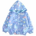 thumbnail image 1 of POPTEM Girs Zip Up Jacket Lightweight Outwear Windbreaker Hooded Blue 2-7T, 1 of 7
