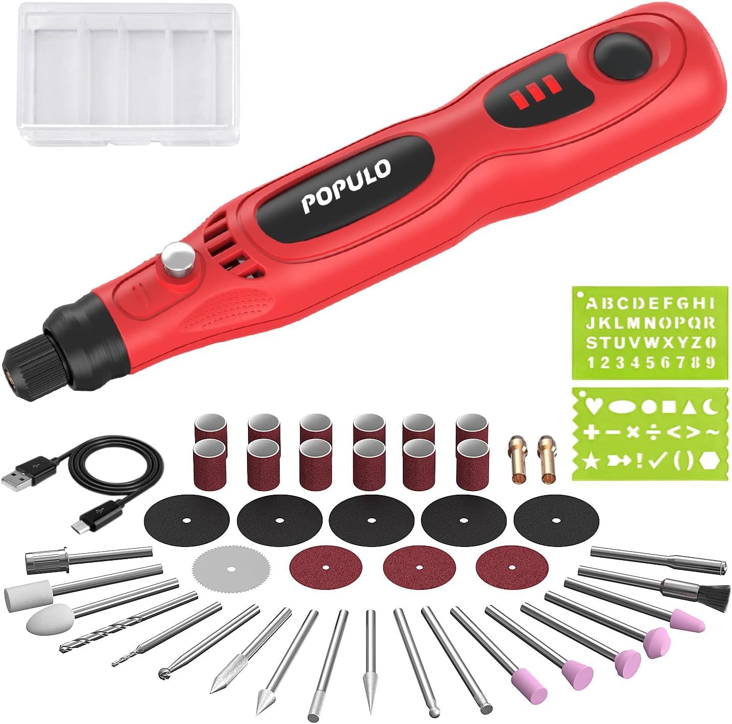POPULO Mini Cordless Rotary Tool Portable 4 Volts with 46 Pieces Rotary  Accessory Kit, USB Charging 