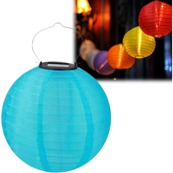 POPUQS 12 Inch Chinese Traditional Nylon Solar LED Outdoor Hanging Lantern, Waterproof