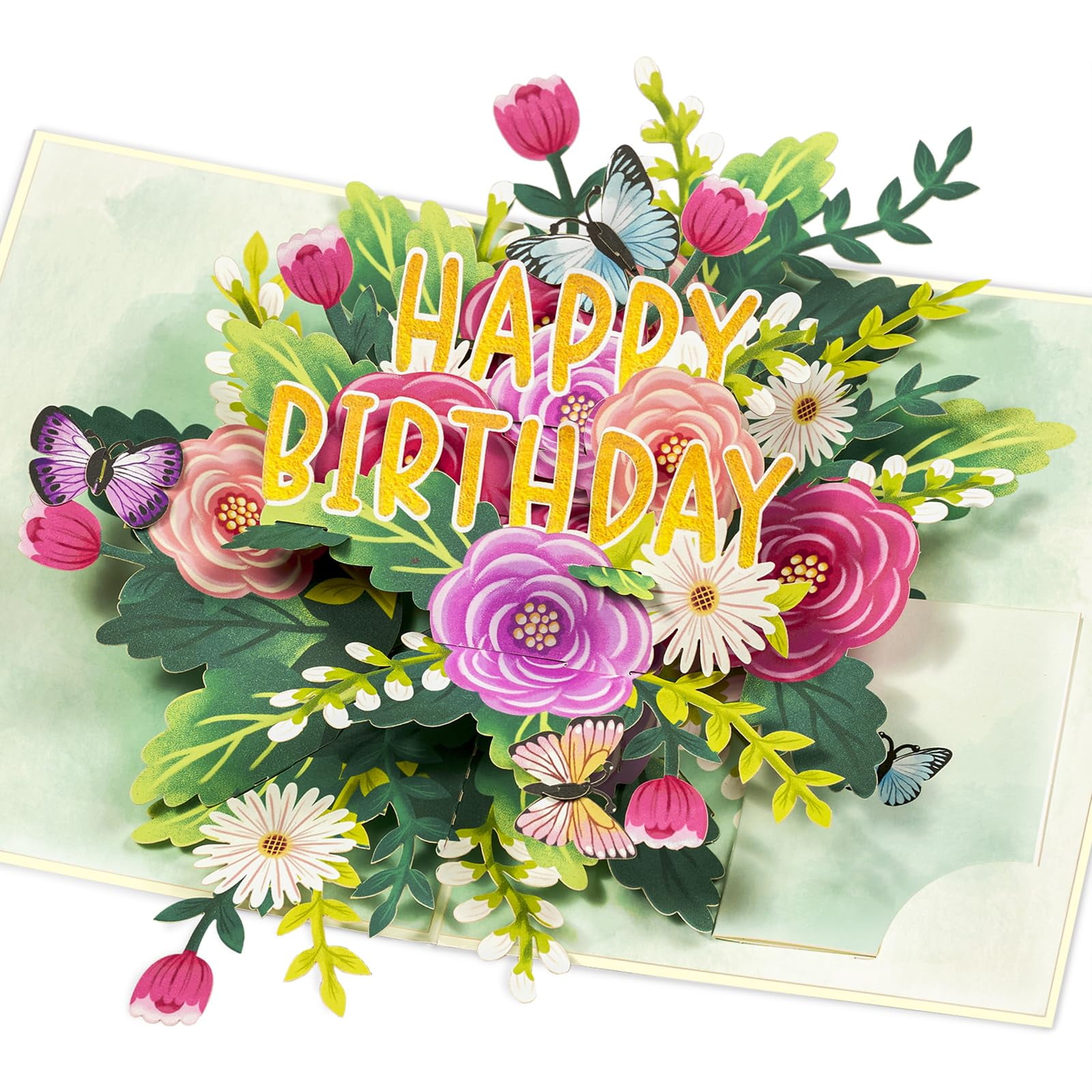 POPWOW Happy Birthday Pop Up Card, Colorful Flowers and Butterflies
