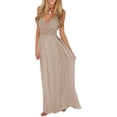 thumbnail image 1 of POPYOUNG Women's Beach Crochet Backless Bohemian Halter Maxi Long Dress Khaki XL, 1 of 6