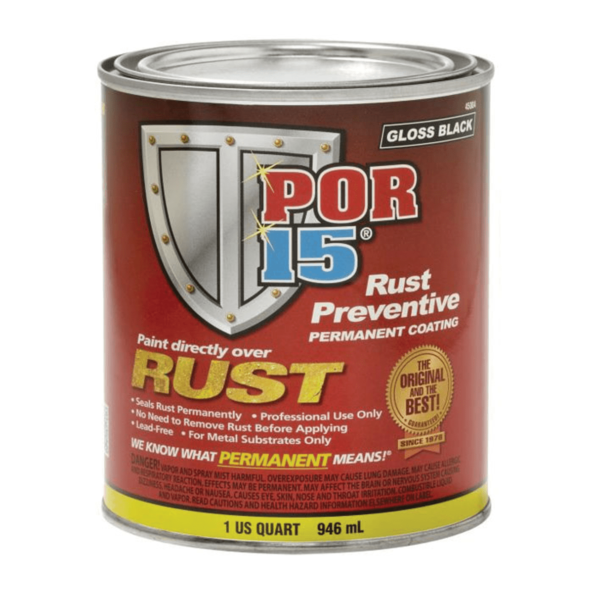 POR-15 INC 45204 High Performance Rust Preventive Coating, 1 qt Can, Gray, 250 to 450 sq-ft/gal Coverage