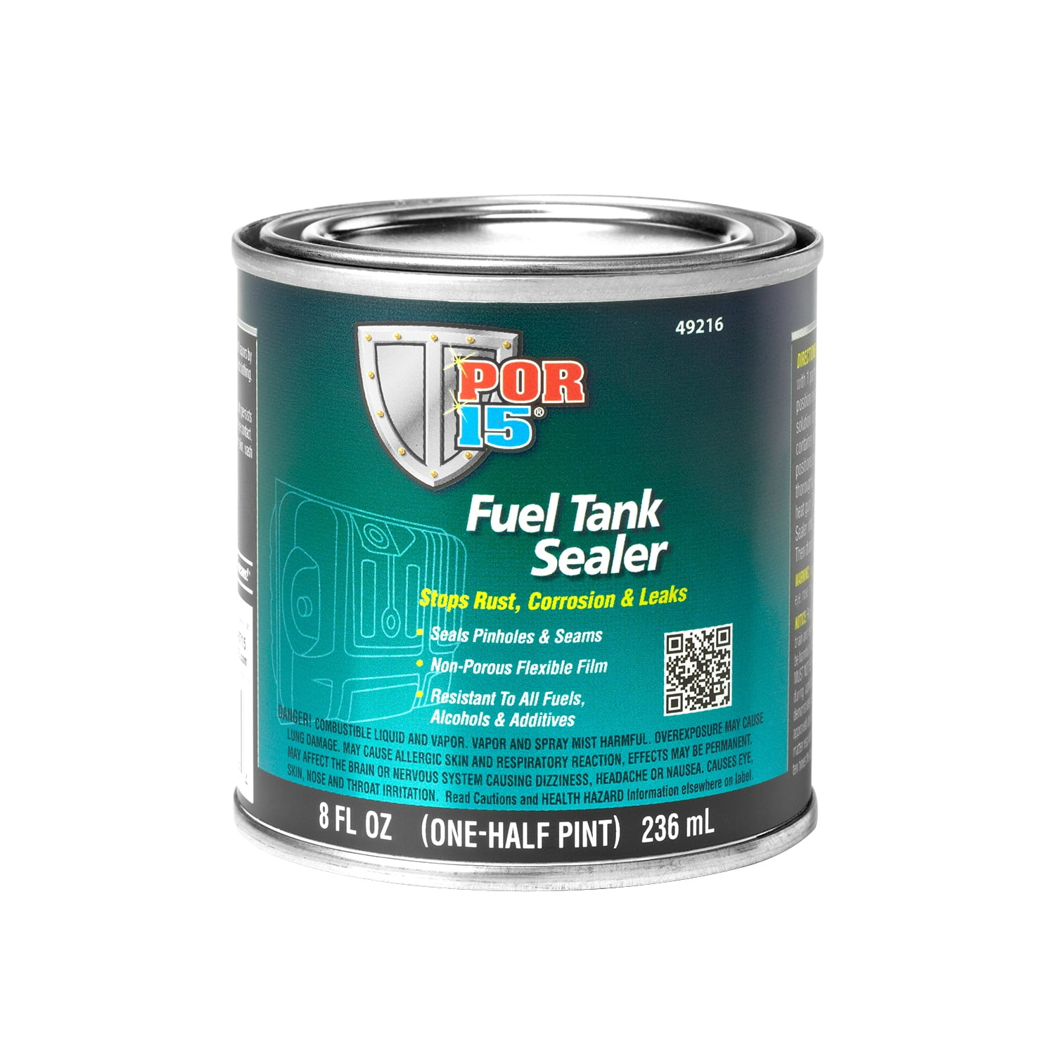 POR-15 49216 Fuel Tank Sealer, 8 oz. Can, Silver, Liquid, 250 to 450 sq ft/gal Coverage, 96 Hr. Curing