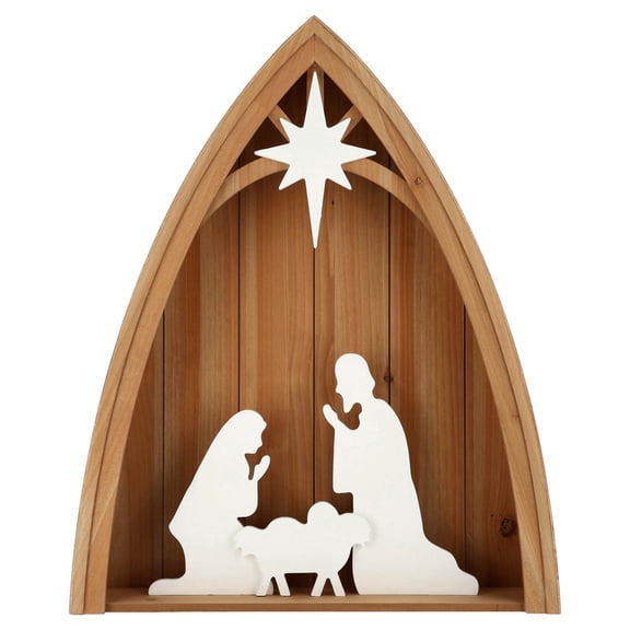 Wood Porch Nativity Christmas Decoration, Brown and White, 24", by Holiday Time
