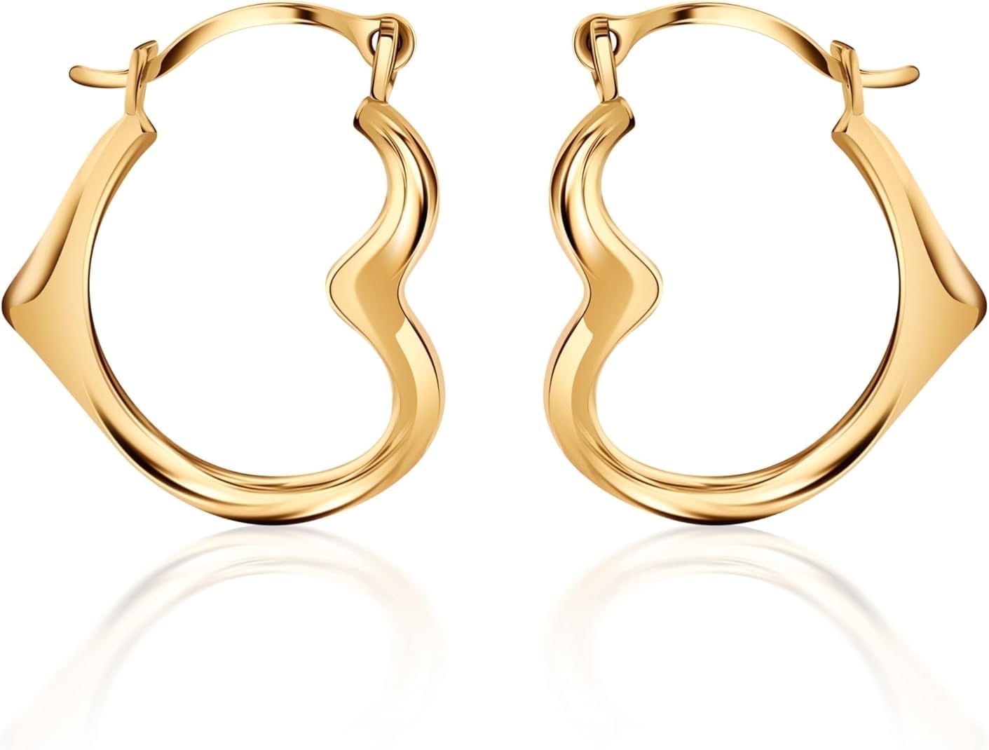 PORI JEWELERS 10K Gold Cutesy Open Heart Hoop Earrings- French Lock Closure - for Women