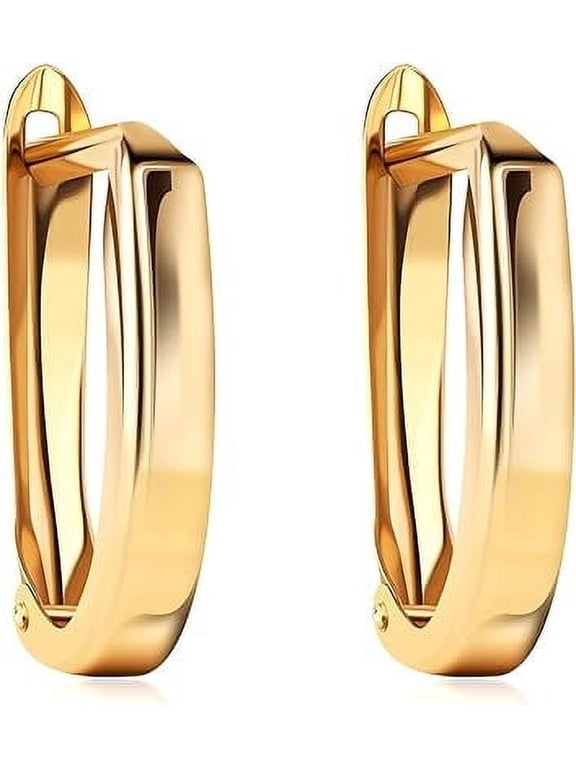 10K Solid Gold Squared Shape High Polished Cute Huggies Hoop Earrings- 3X15mm-Perfect For First Or Second Ear Hole