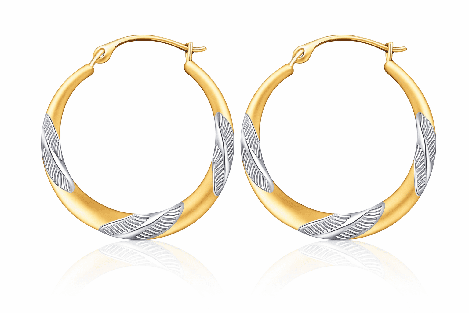 PORI JEWELERS 14K Solid Gold Two-Tone Diamond-Cut Satin Round Hoop Earrings for Adults, 2x25mm