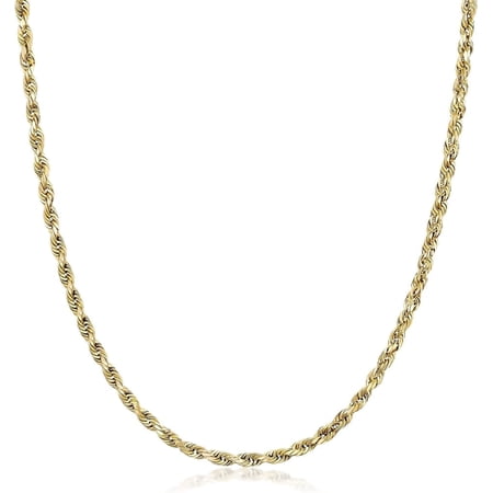 PORI JEWELERS 14K Yellow Gold 1.5MM, 2MM, 2.5MM, 3MM, 4MM, or 5MM Diamond Cut Rope Chain Necklace - Sizes 16" -30" - Adult