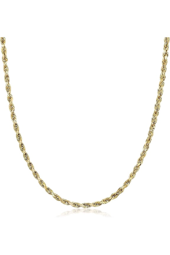 14K Yellow Gold 1.5MM, 2MM, 2.5MM, 3MM, 4MM, or 5MM Diamond Cut Rope Chain Necklace - Sizes 16" -30" - Adult