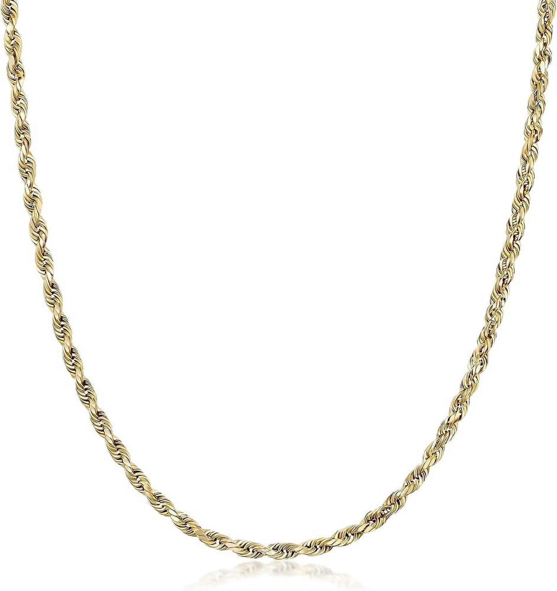 PORI JEWELERS 14K Yellow Gold 1.5MM, 2MM, 2.5MM, 3MM, 4MM, or 5MM Hollow Diamond Cut Rope Chain Necklace - Sizes 16" -30"