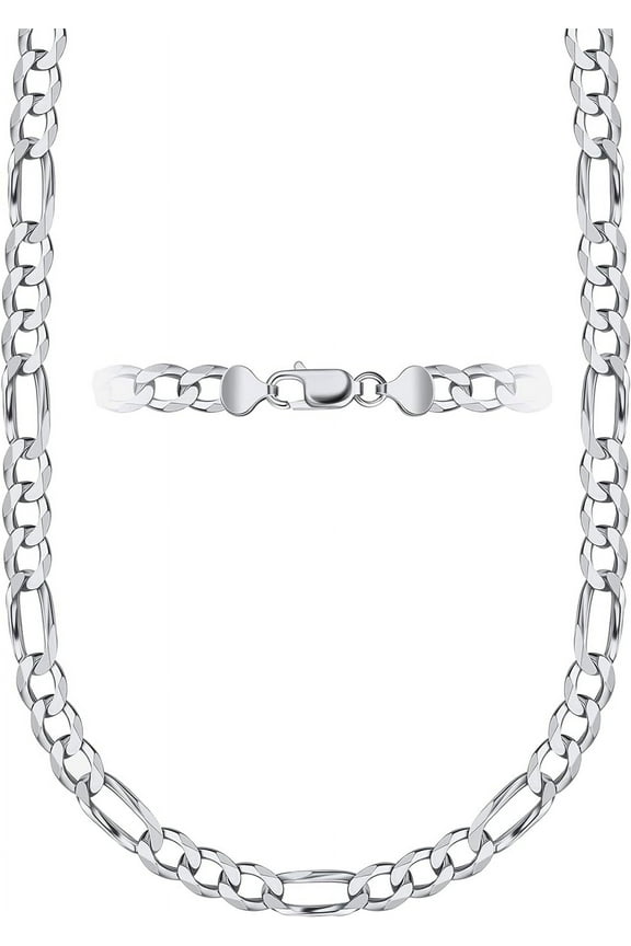 925 Sterling Silver 2.4mm Figaro Link Chain Necklace - Made In Italy - Lobster Claw Closure
