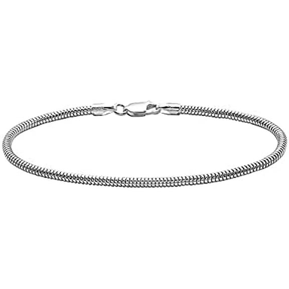 PORI JEWELERS 925 Sterling Silver 2MM or 2.5MM Round Flexible Snake Chain Bracelet