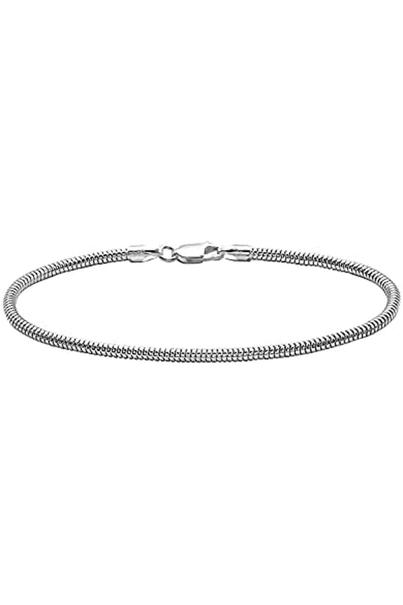 925 Sterling Silver 2MM or 2.5MM Round Flexible Snake Chain Bracelet