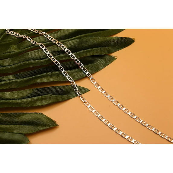 PORI JEWELERS 925 Sterling Silver 2mm, 3mm, 3.5mm, 5.5mm Flat Mariner/Marina Link Chain Necklace