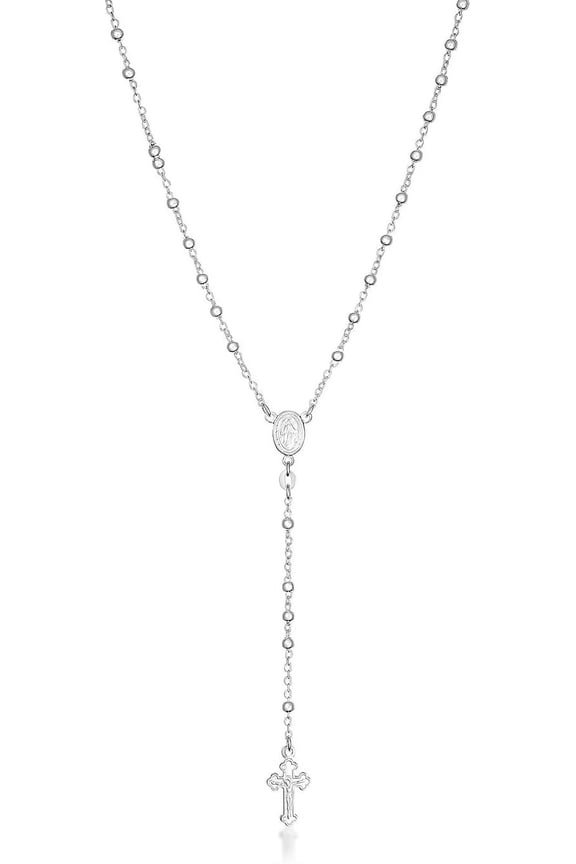 925 Sterling Silver 3MM Rosary Necklace - Available in Silver or Yellow Color - Sizes 16"-30"