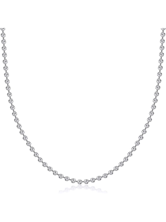 925 Sterling Silver Chain Moon Cut Bead Necklace Made in Italy, 3mm, 18 in, Silver