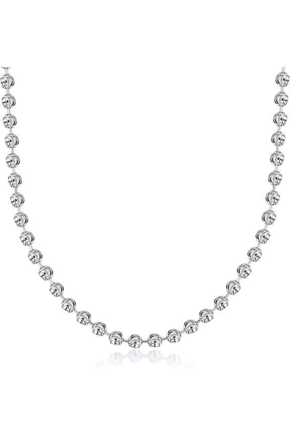 925 Sterling Silver 3mm, 4mm, 5mm Moon Cut Bead Chain Necklace - Made in Italy - Yellow, Silver