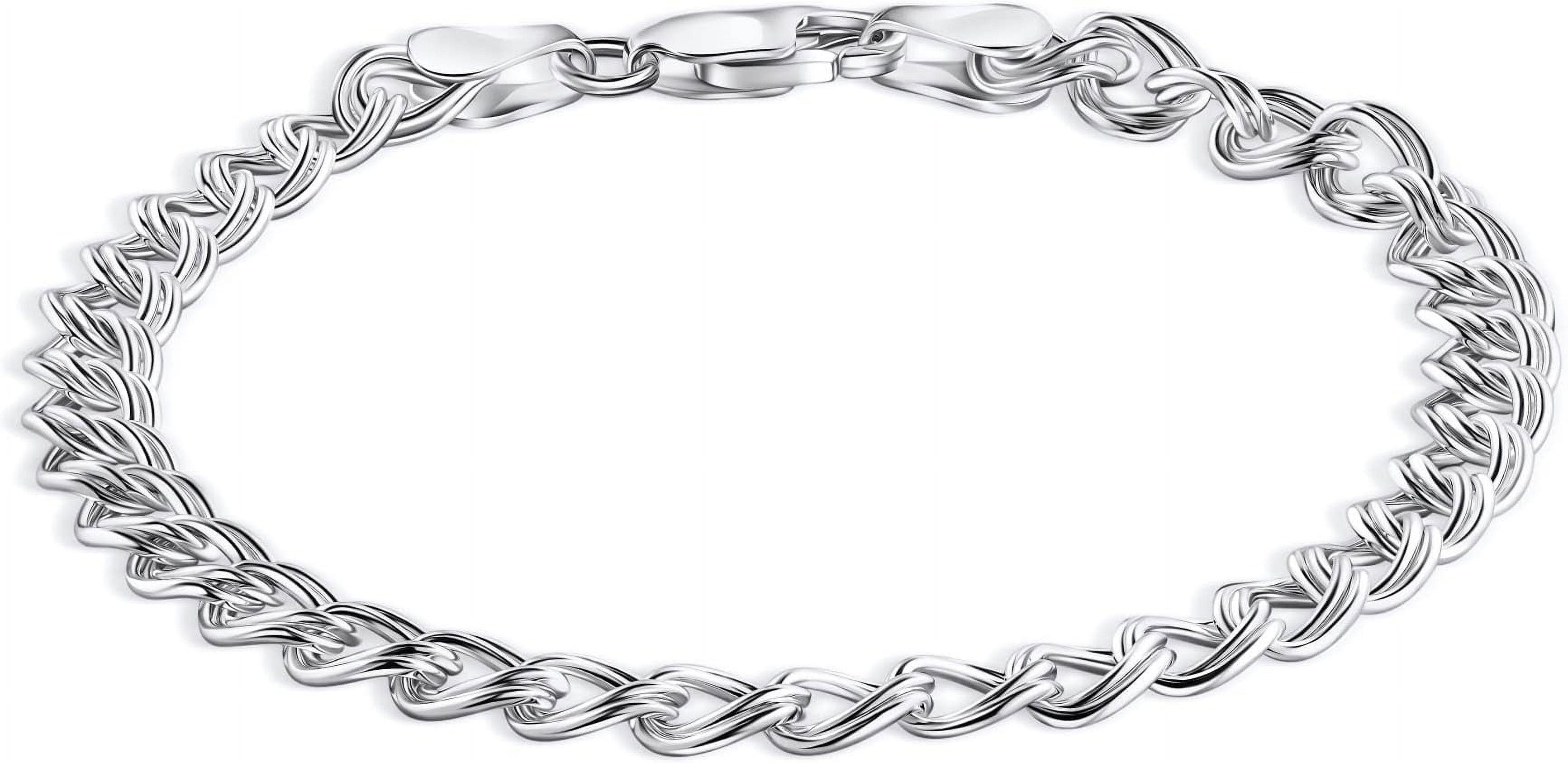 PORI JEWELERS 925 Sterling Silver 4mm Charm Link Chain Anklet - Available in Silver or Yellow 9"