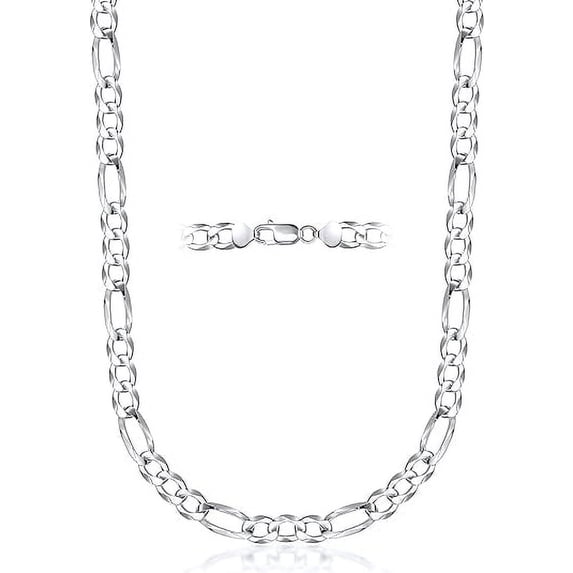 PORI JEWELERS 925 Sterling Silver Figaro Chain Necklace - 3.0MM-10.5MM - Made in Italy - Lobster Claw