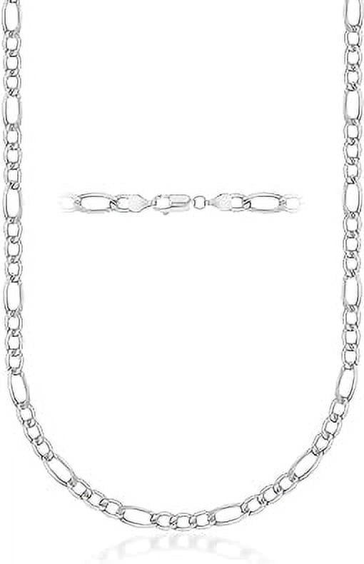 PORI JEWELERS 925 Sterling Silver Figaro Chain Necklace - 4.0MM - Made in Italy - Lobster Claw