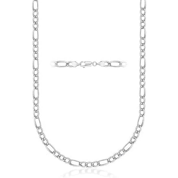 PORI JEWELERS 925 Sterling Silver Figaro Chain Necklace - 4.0MM - Made in Italy - Lobster Claw