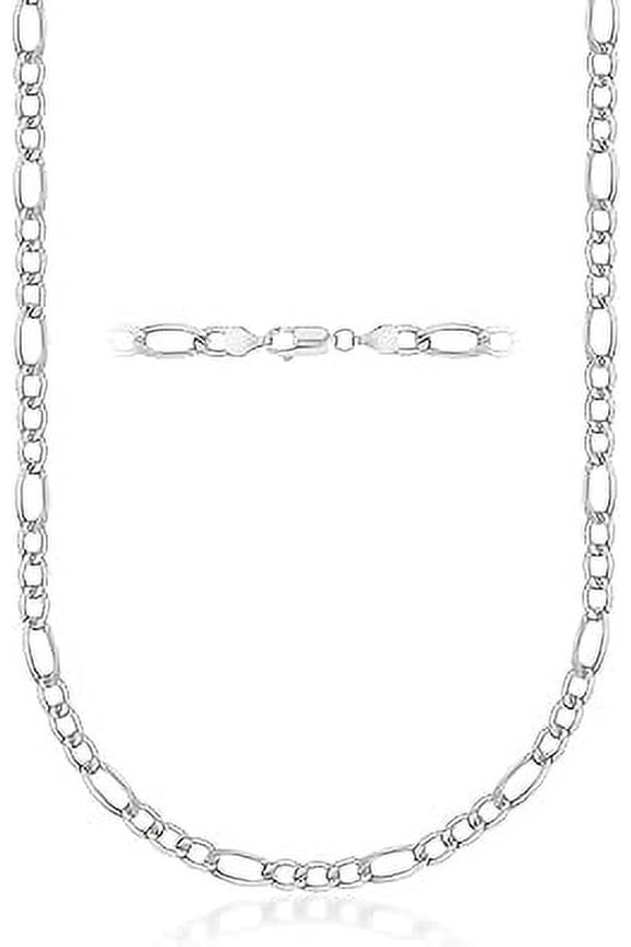 925 Sterling Silver Figaro Chain Necklace - 4.0MM - Made in Italy - Lobster Claw