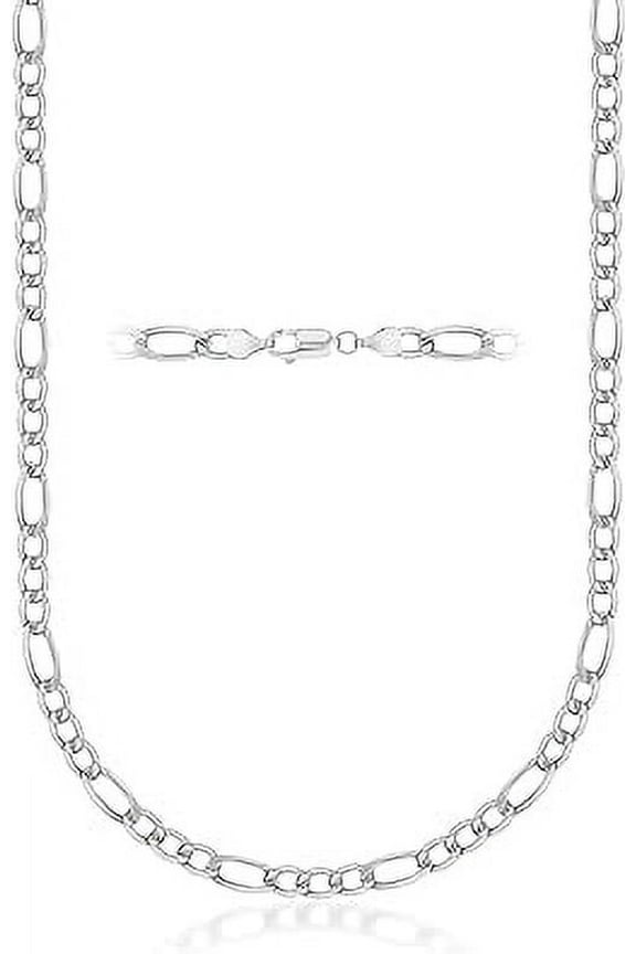 925 Sterling Silver Figaro Chain Necklace - 4.0MM - Made in Italy - Lobster Claw