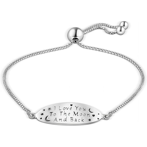 PORI JEWELERS 925 Sterling Silver I Love You To The Moon and Back Inspirational Quote Adjustable Charm Bracelet - Yellow or Silver