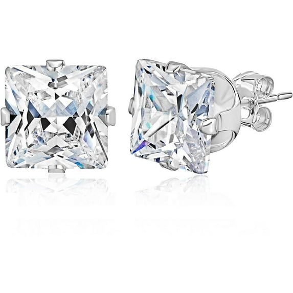PORI JEWELERS Princess-Cut Clear CZ Stud Earrings, Sterling Silver, Sterling Silver, 0.3''