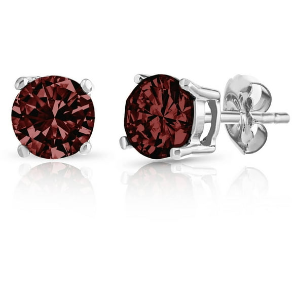 PORI JEWELERS, Round Garnet Gemstone Stud Earrings, Sterling Silver 2.0 ct. t.w